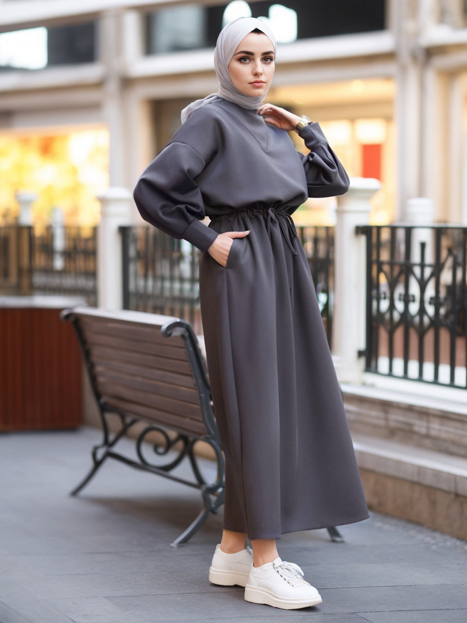 Women's Fashion Solid Color Long Sleeve Dress