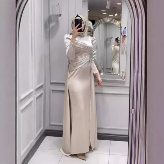 Women's Middle East Dubai High-end Diamond Long Sleeve Irregular Elegant Dress