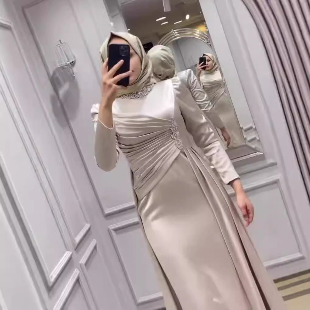 Women's Middle East Dubai High-end Diamond Long Sleeve Irregular Elegant Dress