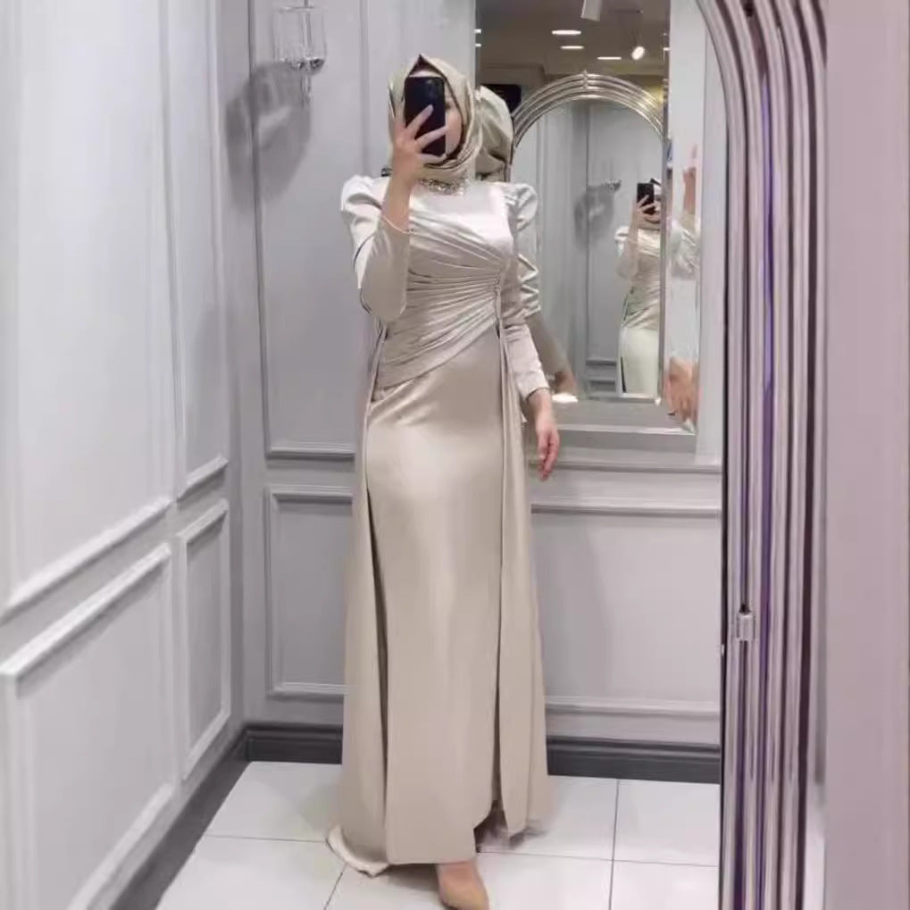 Women's Middle East Dubai High-end Diamond Long Sleeve Irregular Elegant Dress