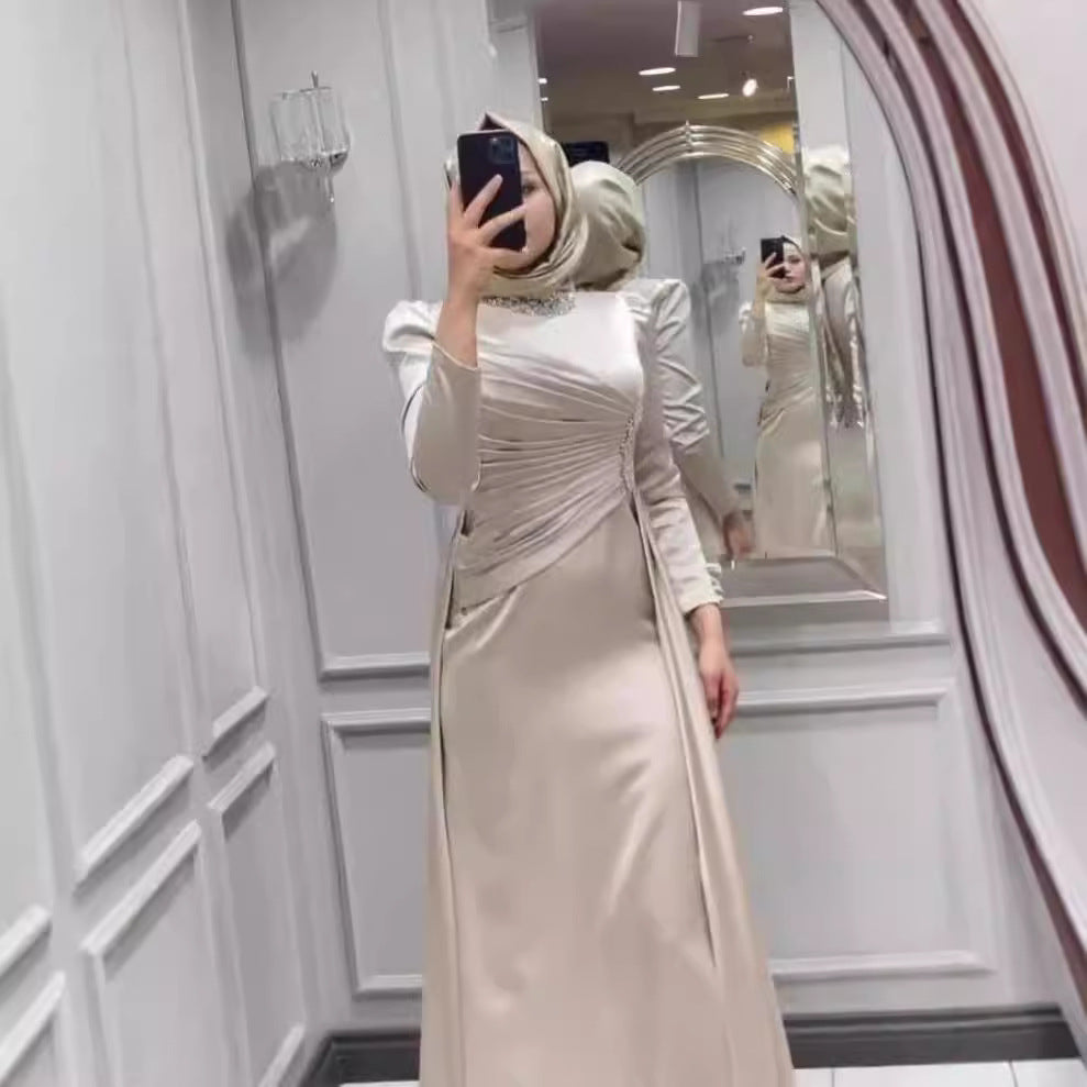 Women's Middle East Dubai High-end Diamond Long Sleeve Irregular Elegant Dress